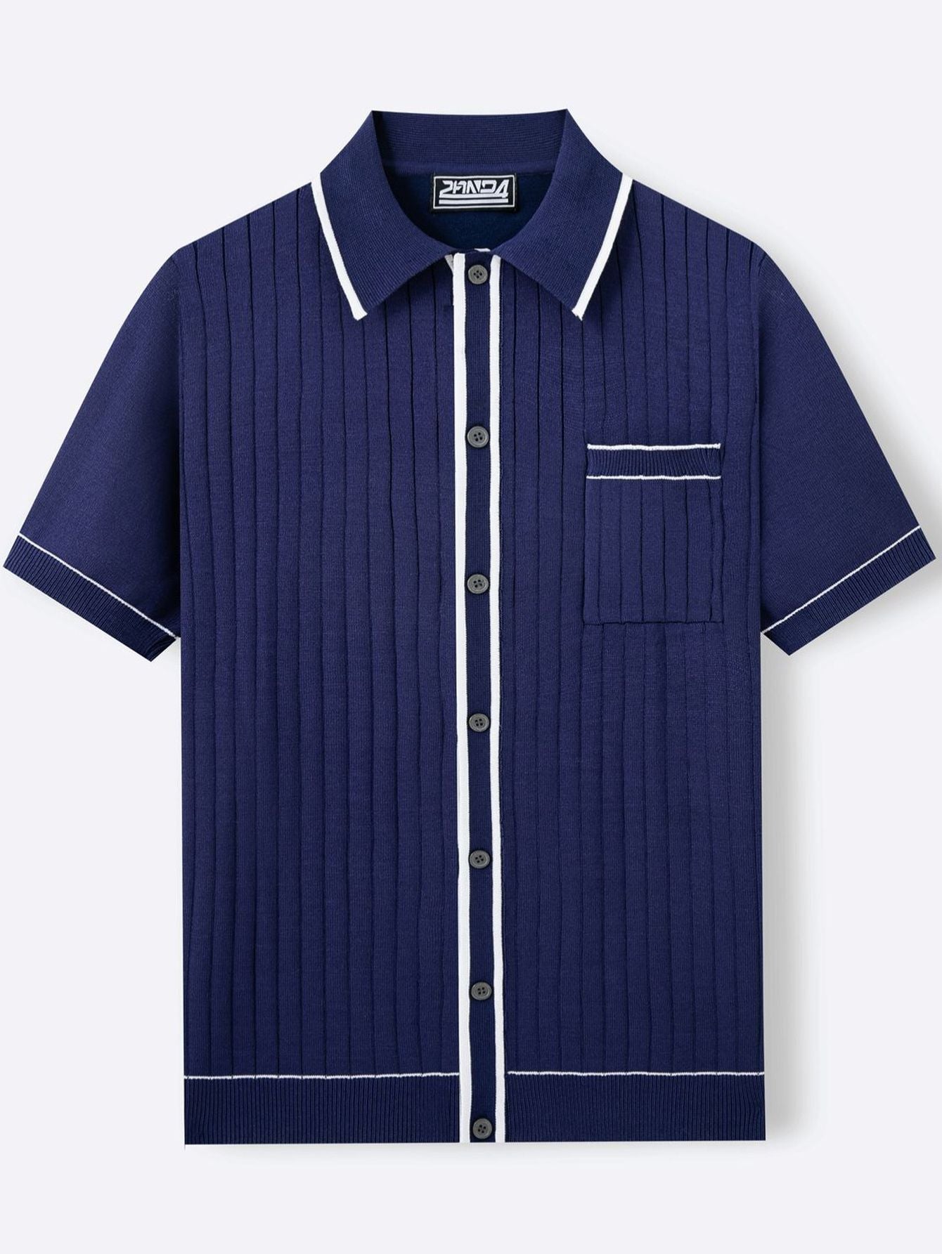 Contrast Tipped Ribbed Cuban Collar Knit Shirt