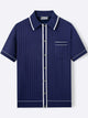 Contrast Tipped Ribbed Cuban Collar Knit Shirt