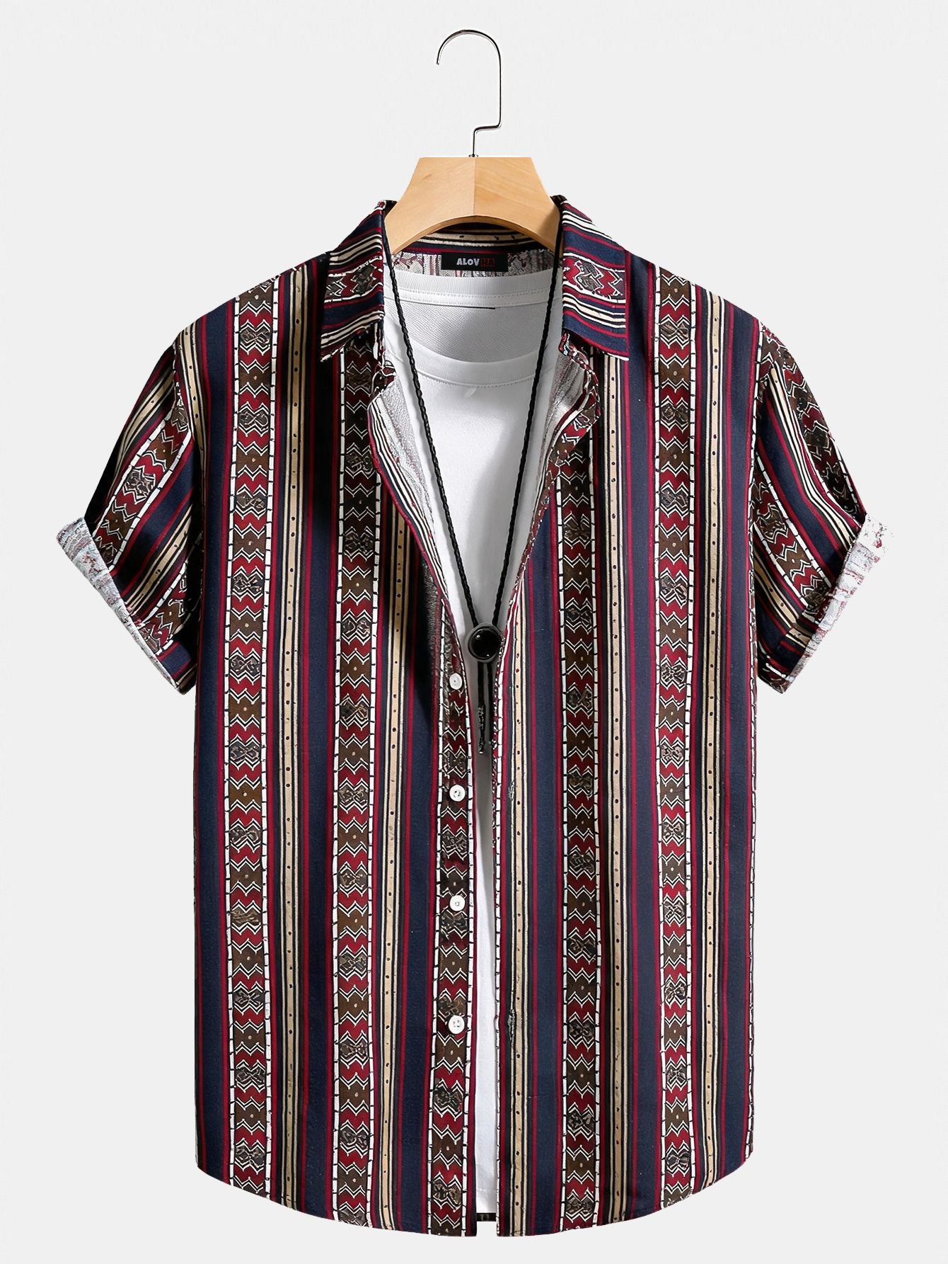 Ethnic Striped Print Short Sleeve Shirt