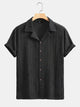 Vertical Stripe Texture Cuban Collar Short Sleeve Shirt