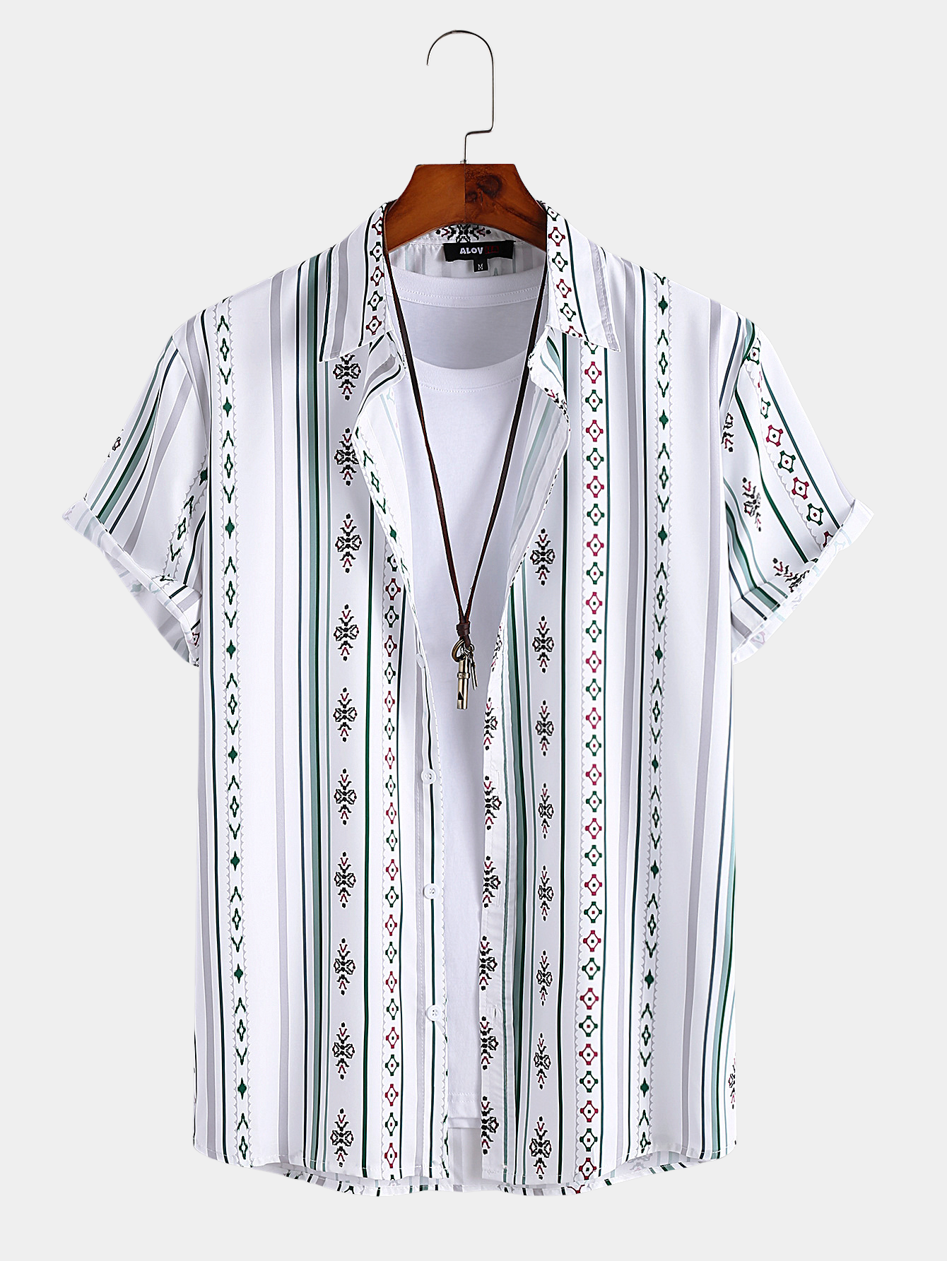 Chemise rayée blanche vintage à manches courtes et boutonnée