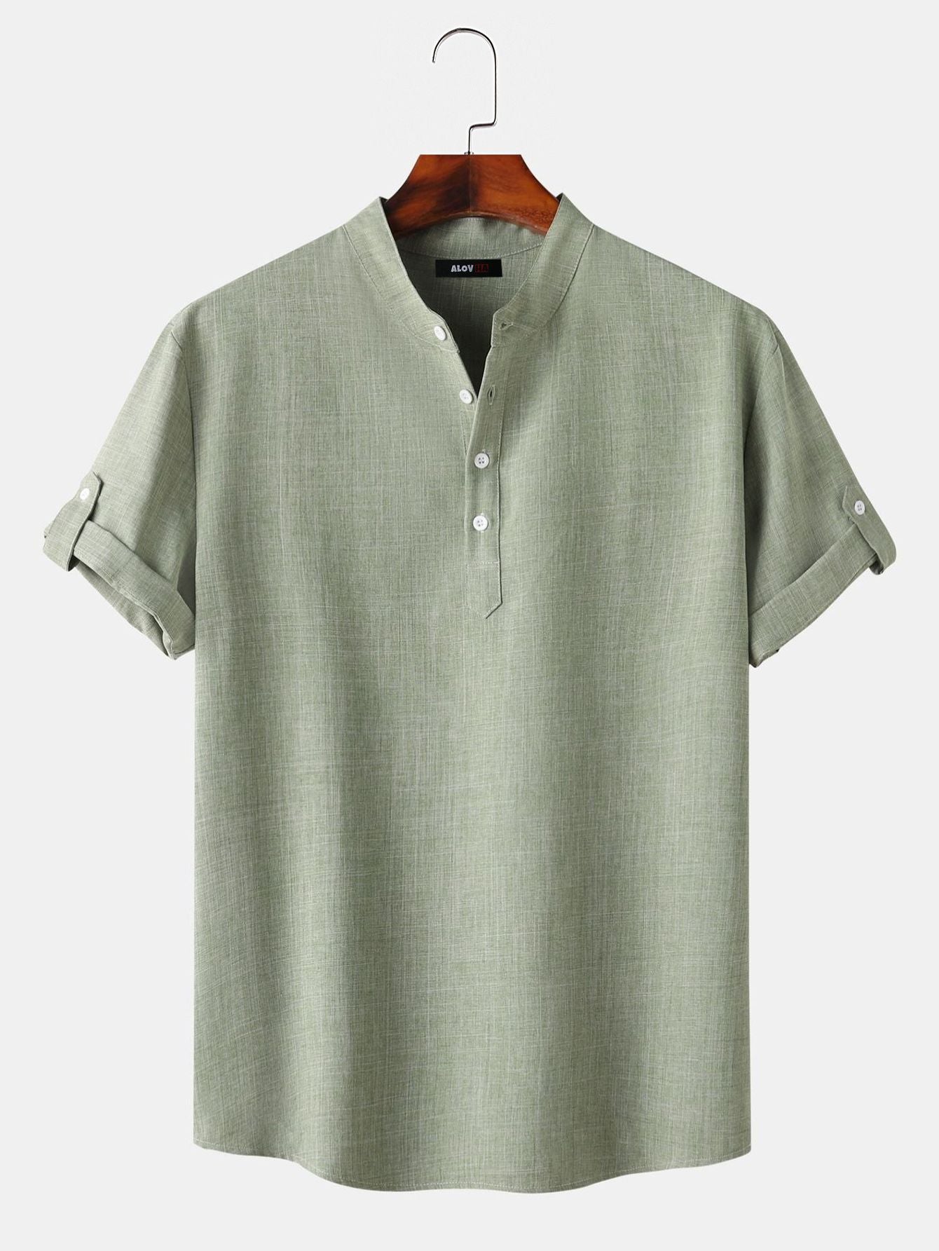 Solid Color Stand Collar Henley Shirt