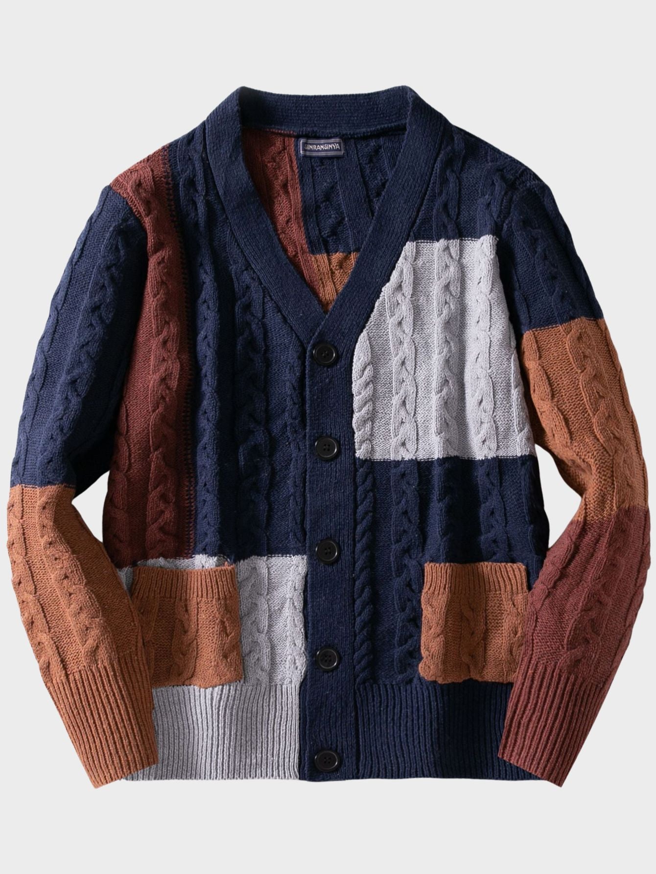 Colorblock Cable Knit Cardigan