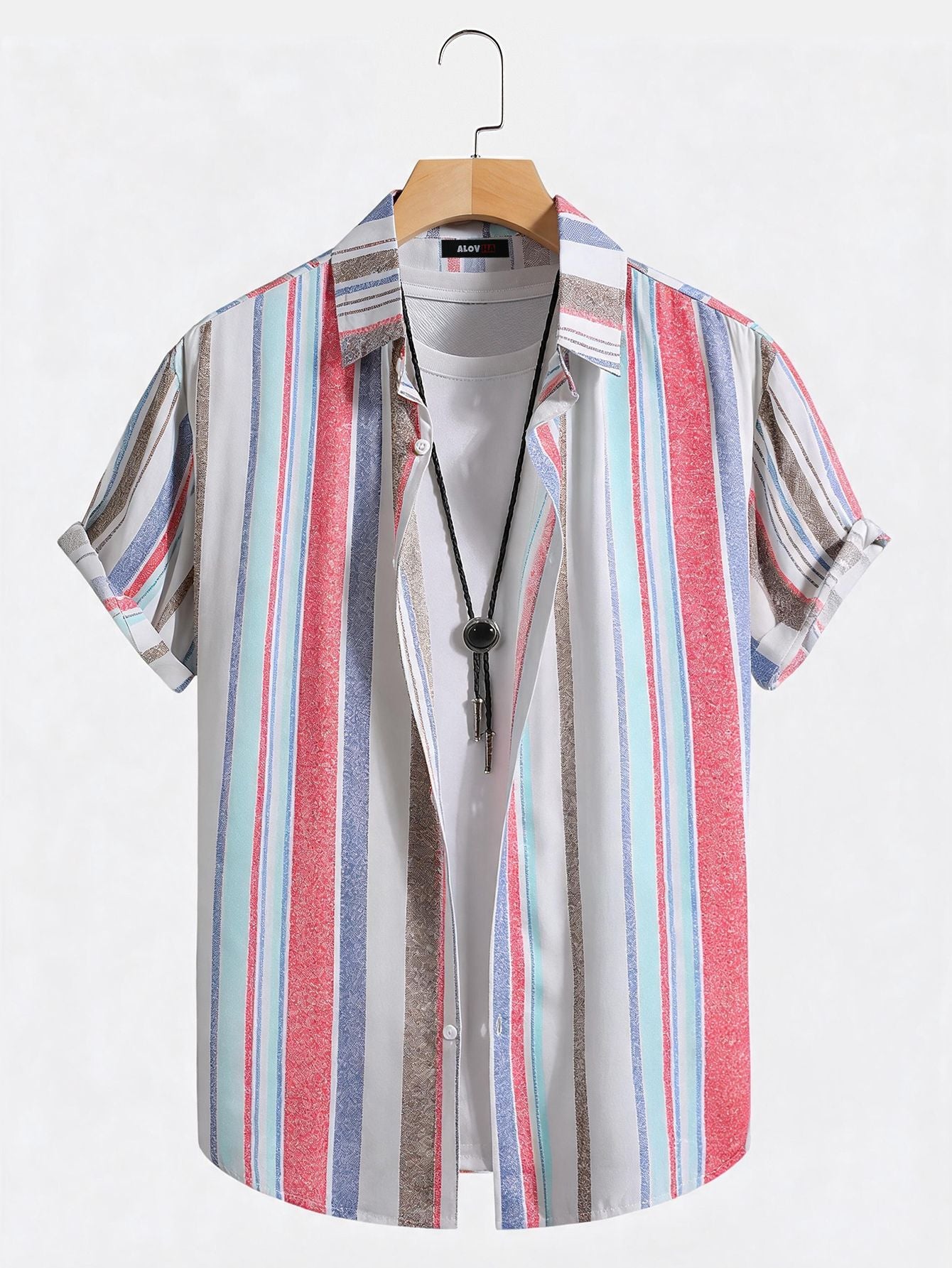 Multicolor Vertical Stripe Short Sleeve Shirt