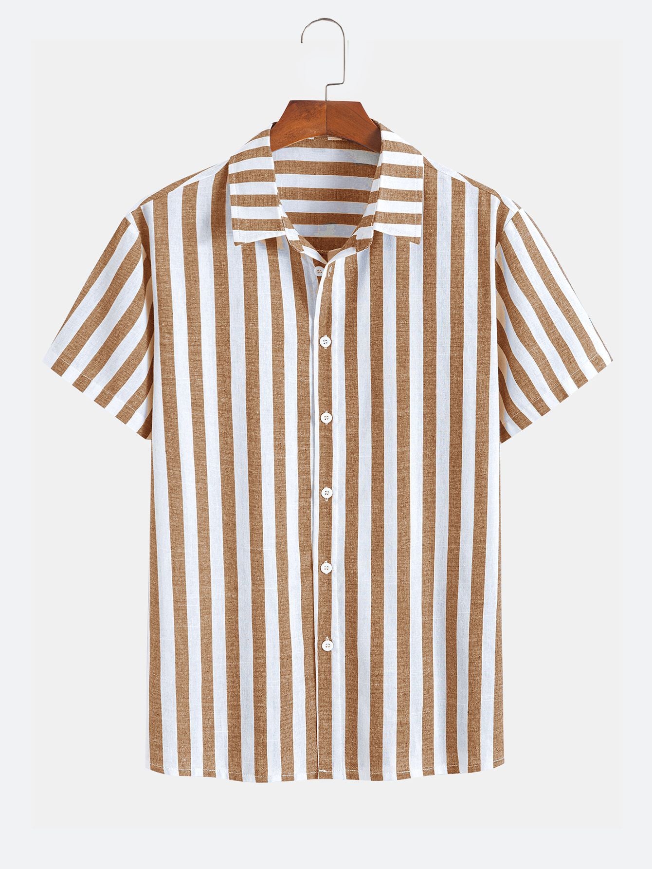Vertical Striped Textured Casual Vacation Short-Sleeved Shirt