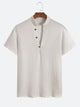 Textured Henley Collar Casual Sleeve T-Shirt