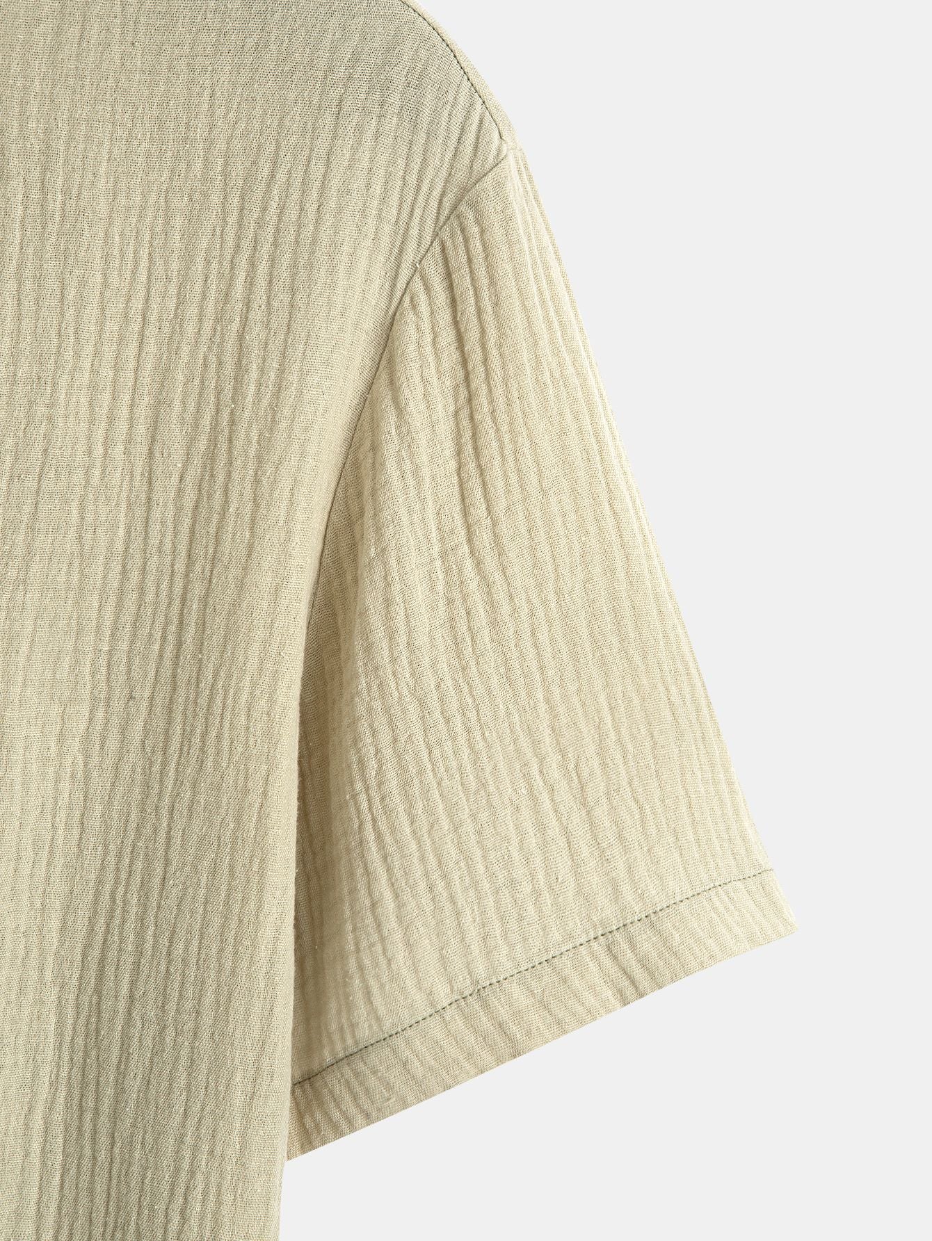 Henley Collar Textured Basic Khaki T-shirt