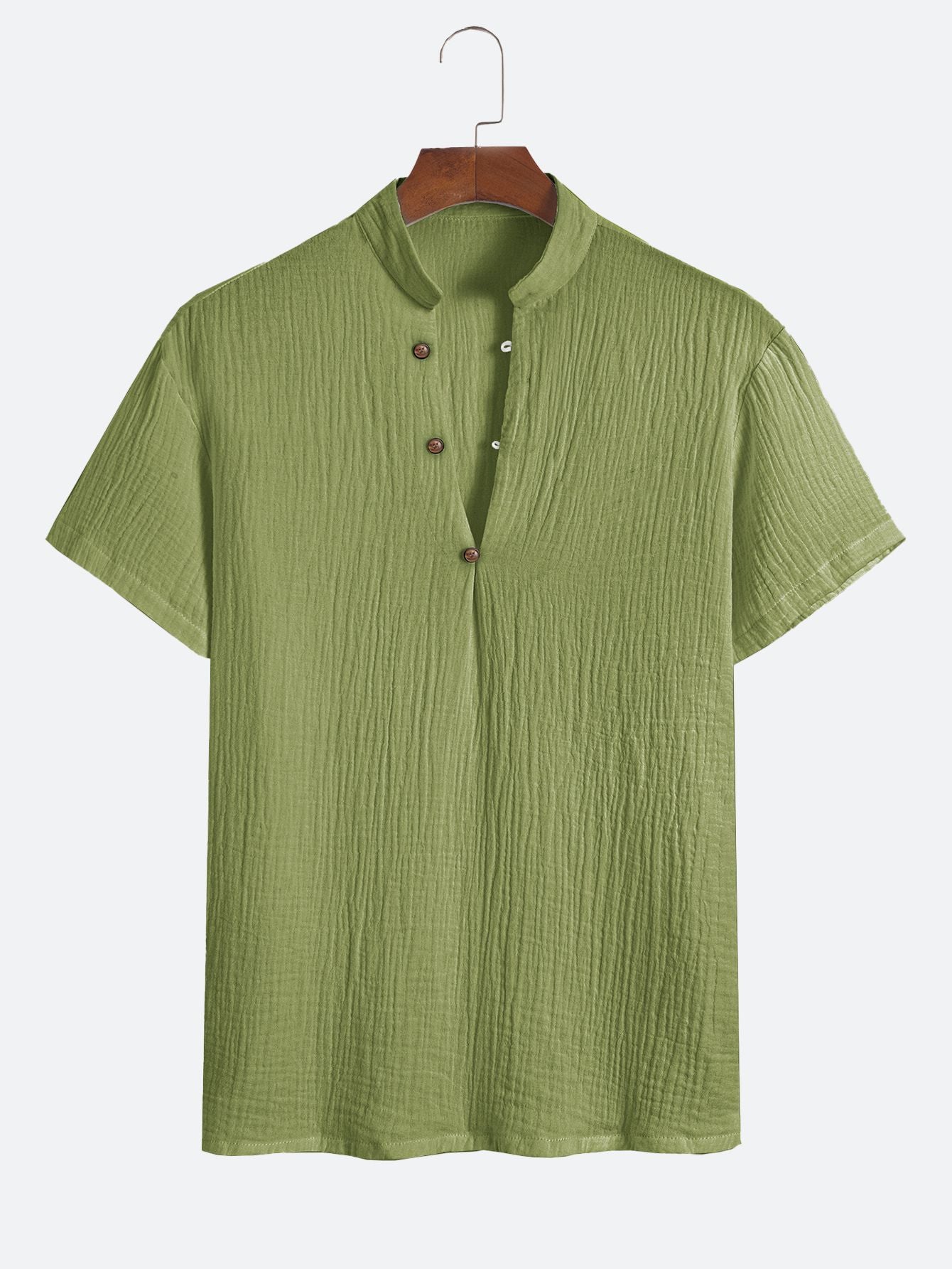 Textured Henley Collar Casual Short-Sleeve T-Shirt with Diagonal Button