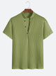 Textured Henley Collar Casual Sleeve T-Shirt