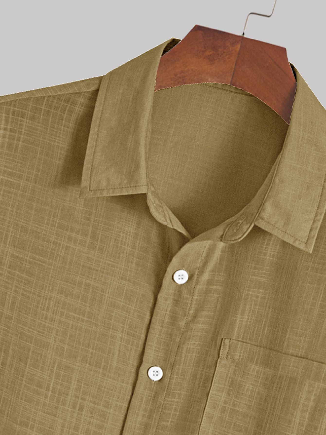 Khaki Brown Casual Shirt with Linen Texture