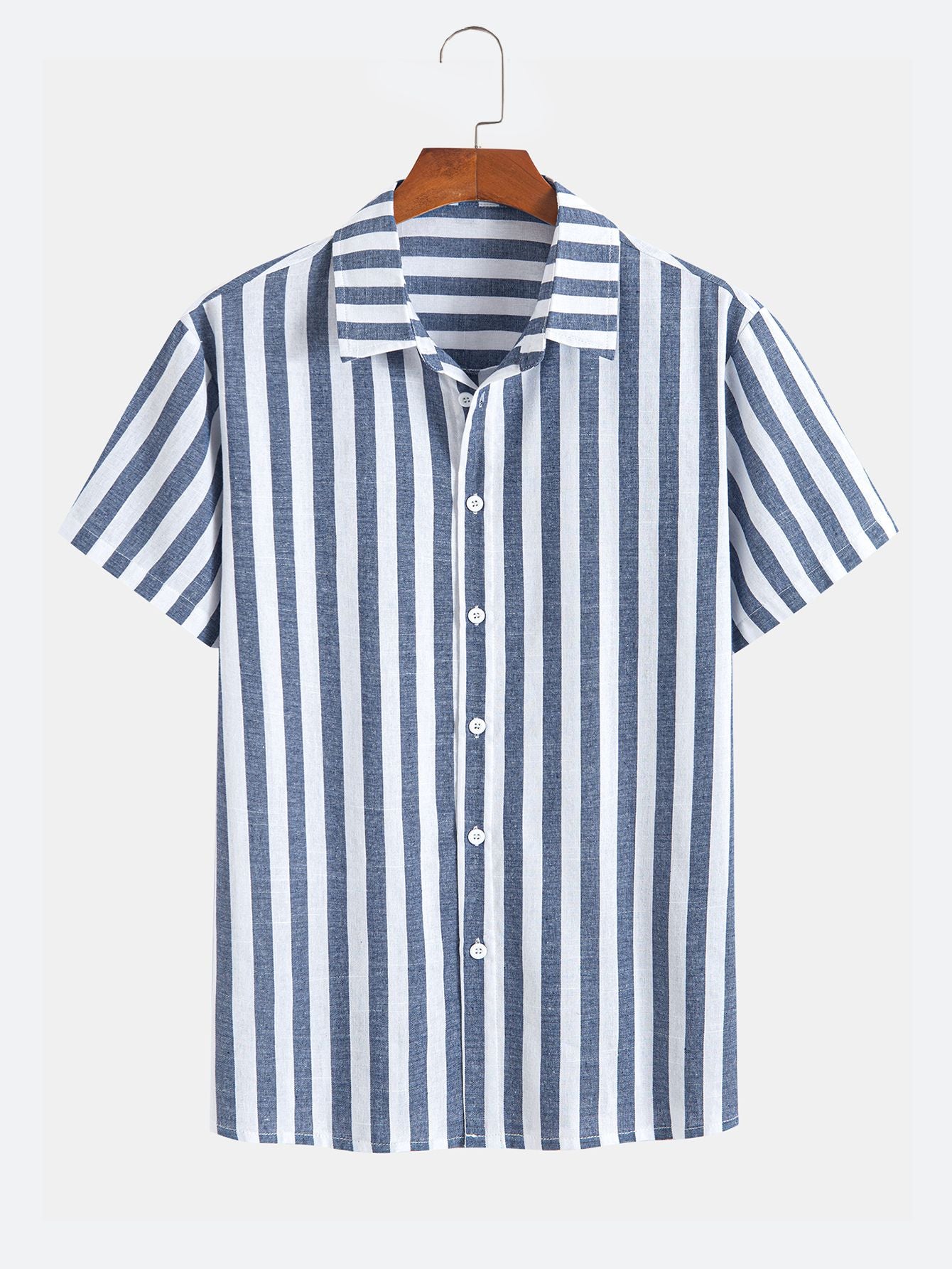 Vertical Striped Textured Casual Vacation Short-Sleeved Shirt