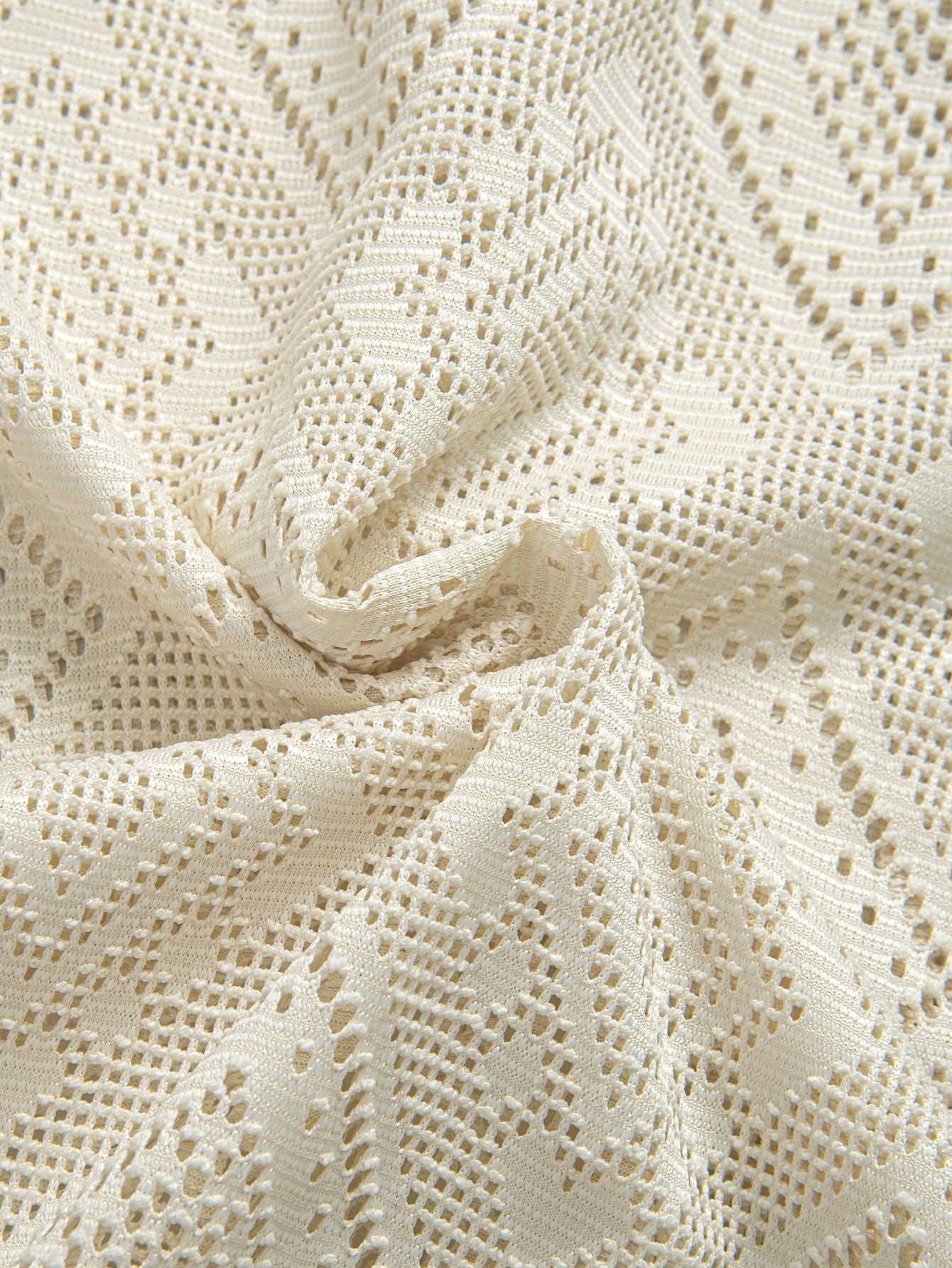 Hollowed-out Diamond Pattern Texture Casual Beige Shirt