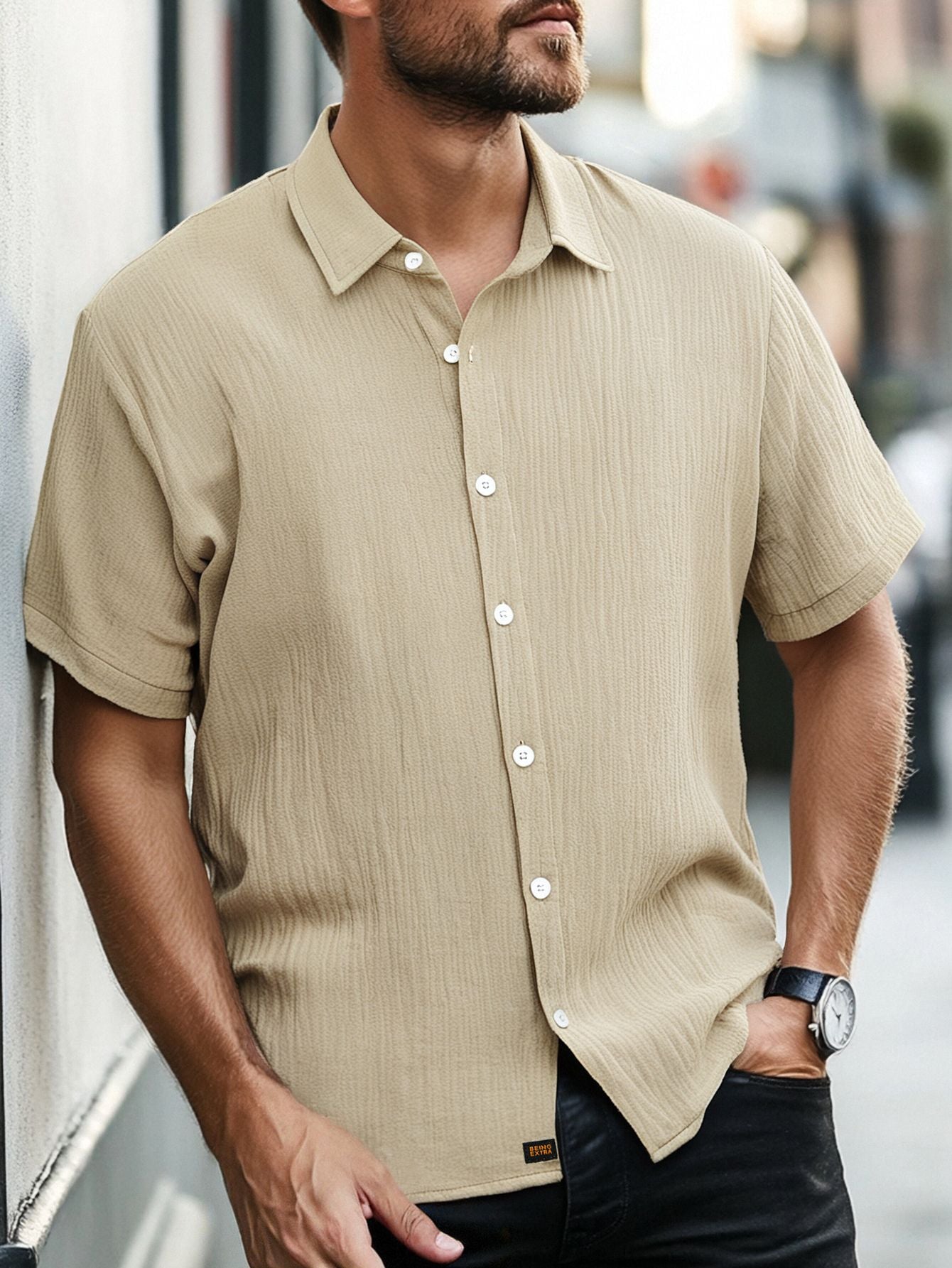 Textured Khaki Casual Polo Shirt