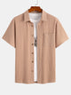 Summer Lapel Solid Wavy Jacquard Casual Shirt