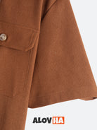 Casual Brown Double Pocket Short Sleeve Hoodie