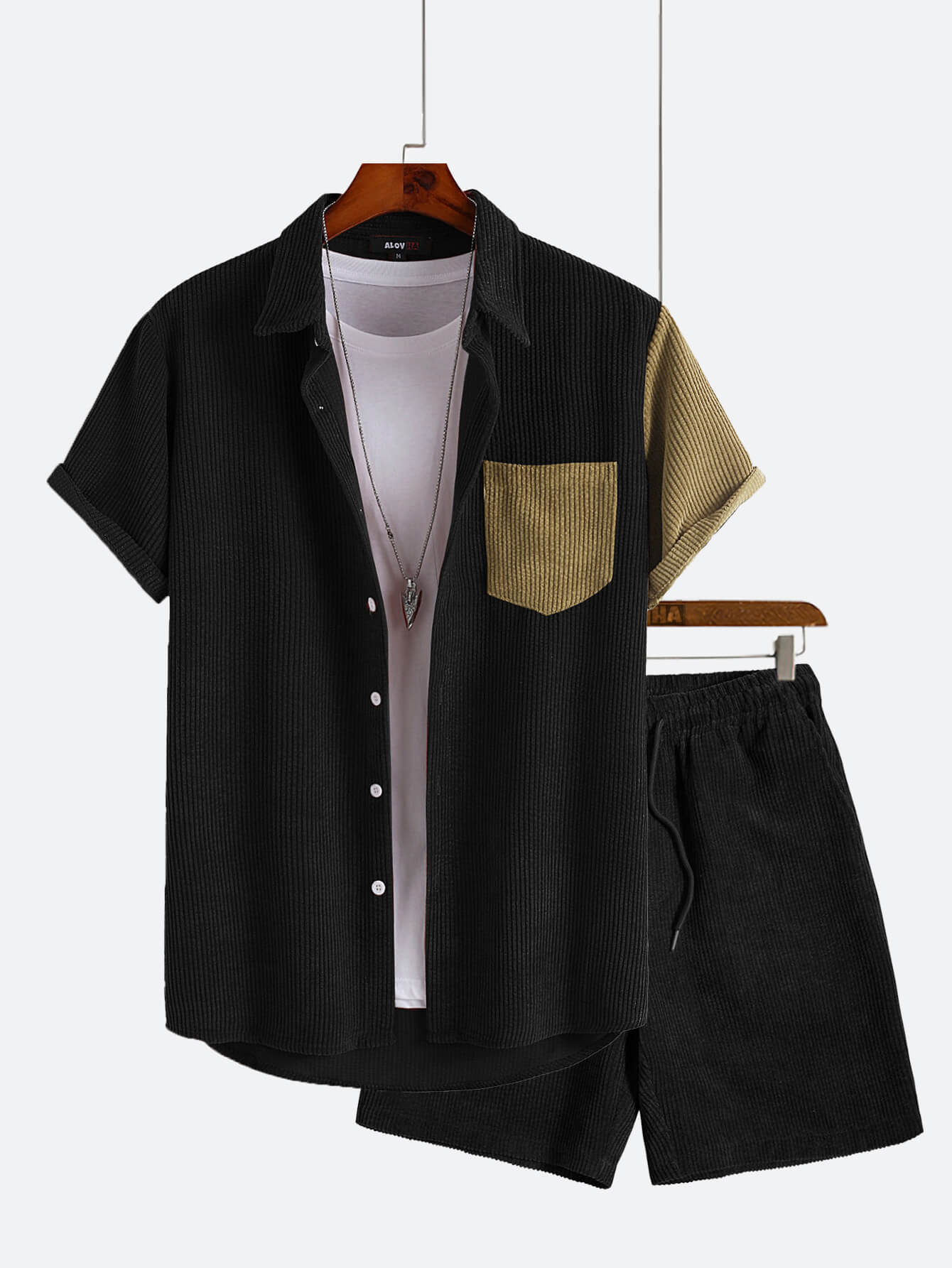 Casual Contrast Pocket Corduroy Two-Piece Set