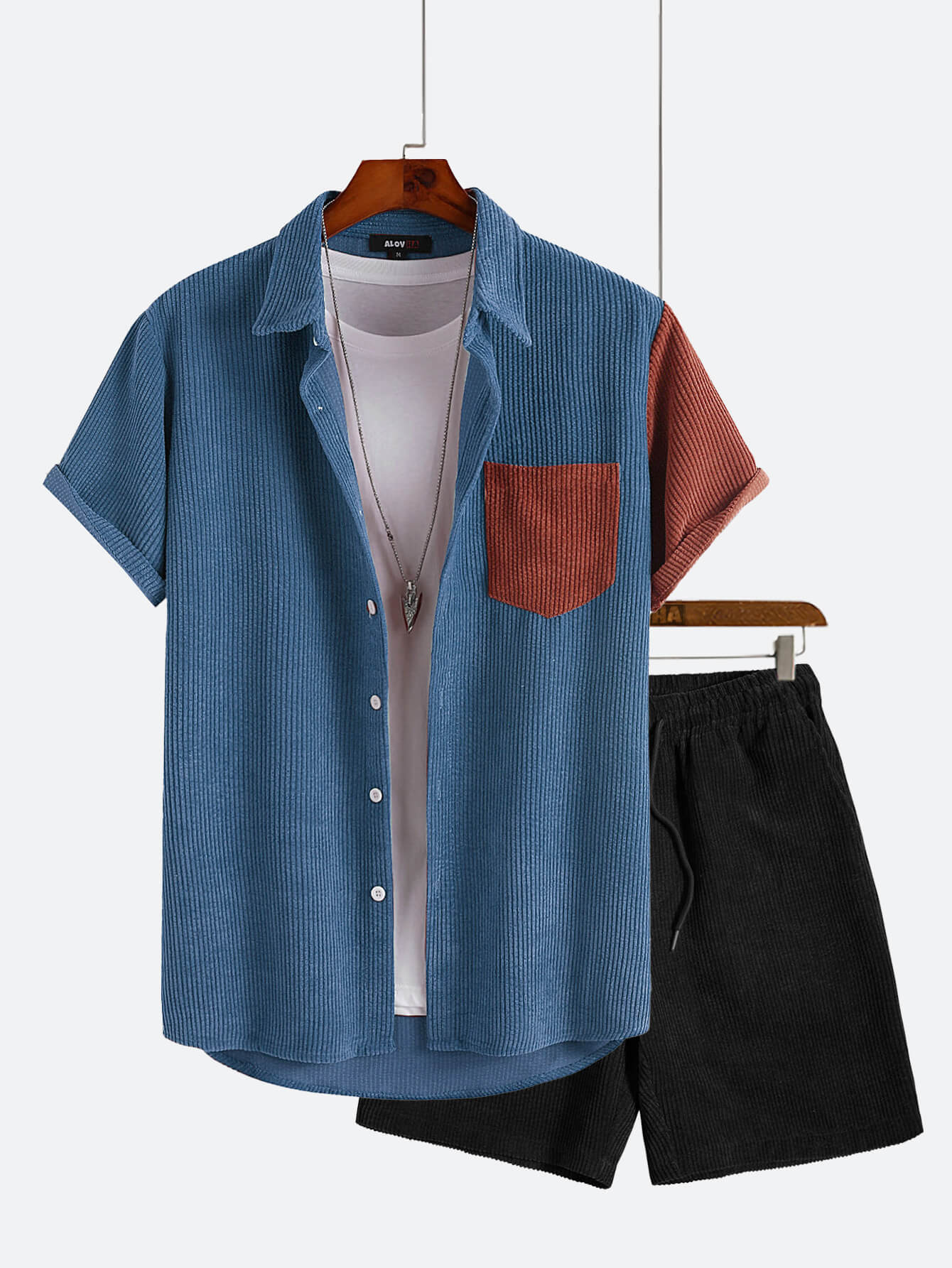 Casual Contrast Pocket Corduroy Two-Piece Set