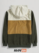 Casual Corduroy Patchwork Button-Up Hoodie