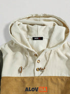 Casual Corduroy Patchwork Button-Up Hoodie
