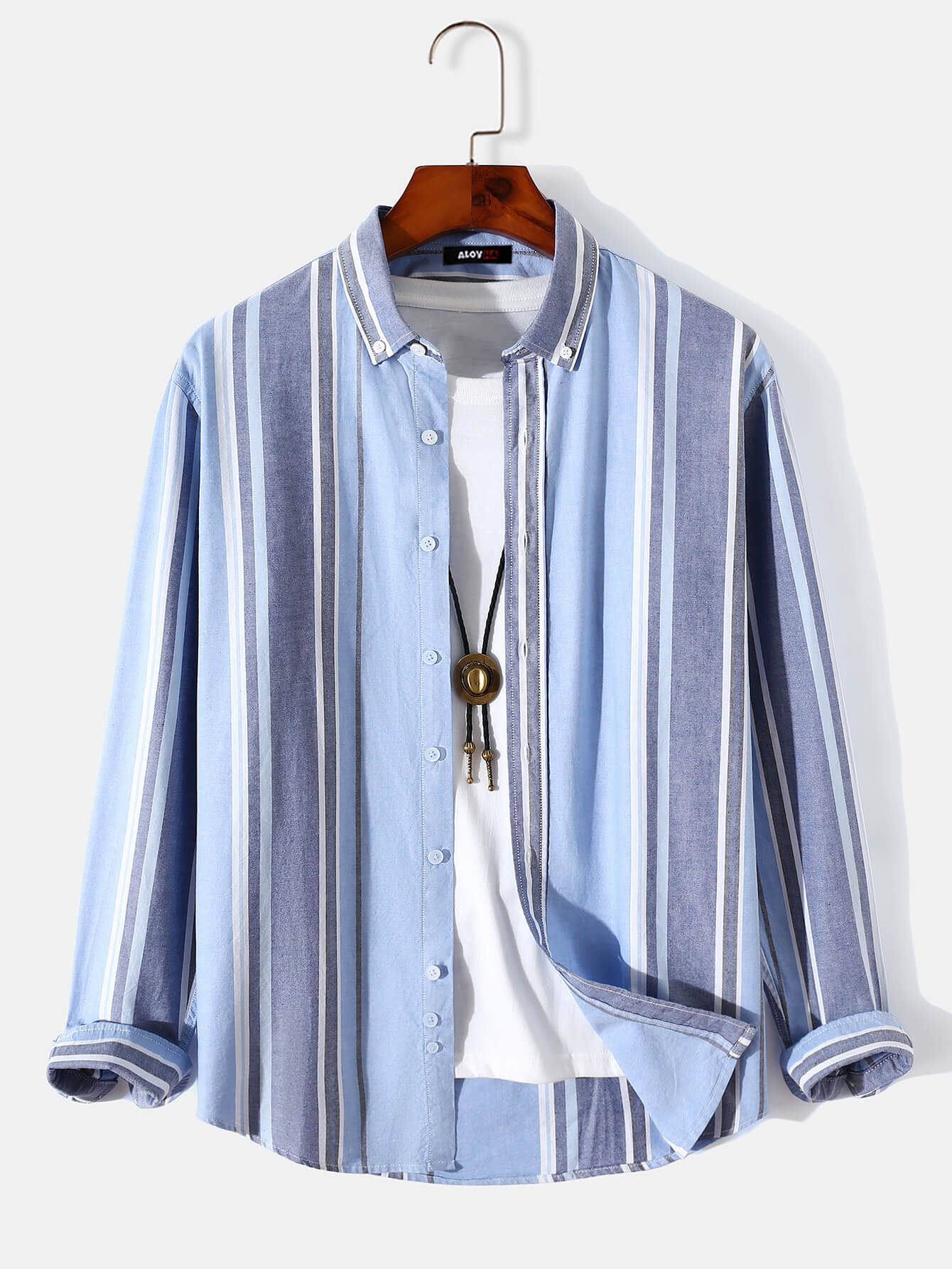 Men's Casual Cotton Blend Long Sleeves Stripes Shirt