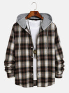 Casual Plaid Hooded Long Sleeve Button Down Shirt