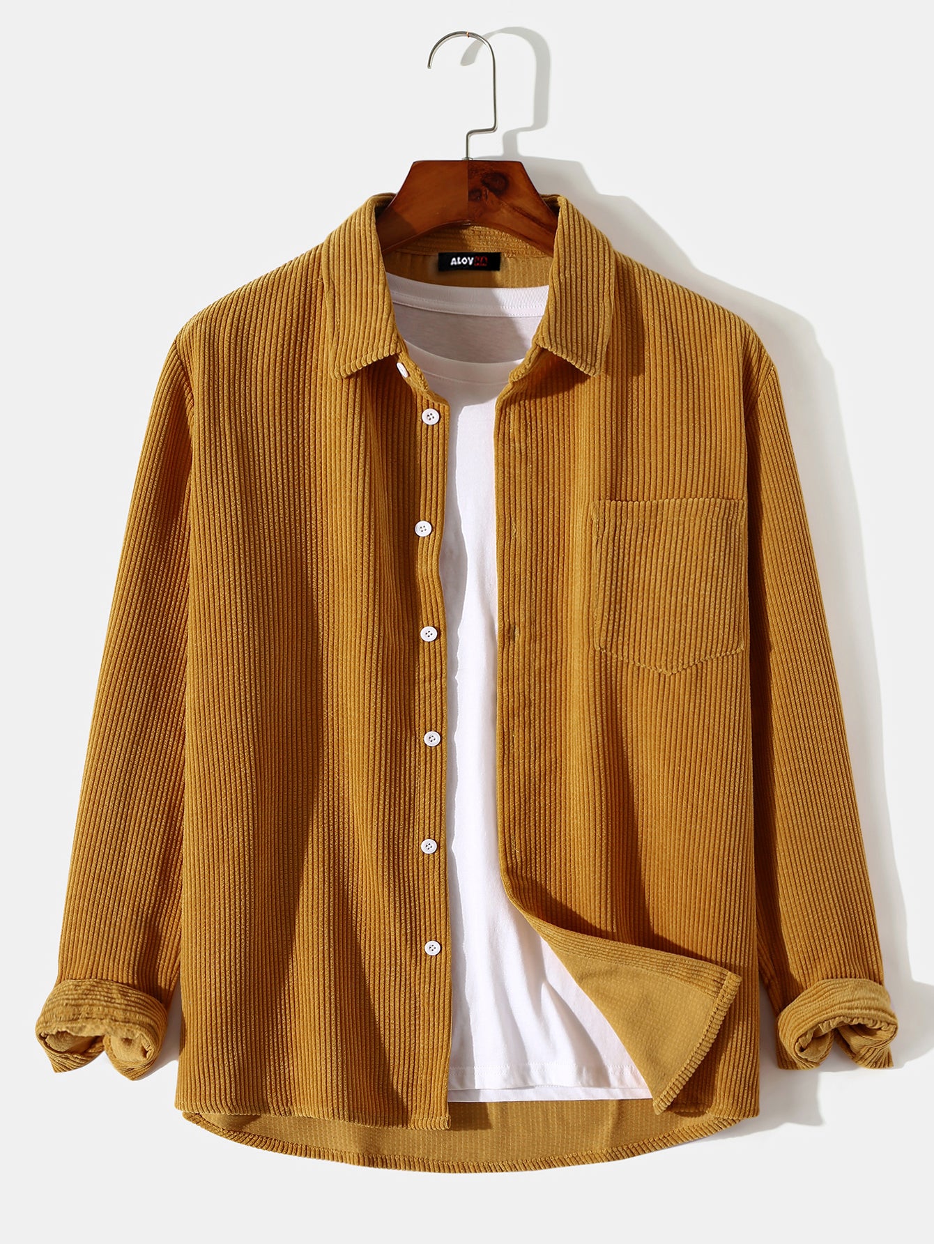 Casual Solid Color Corduroy Lapel Shirt