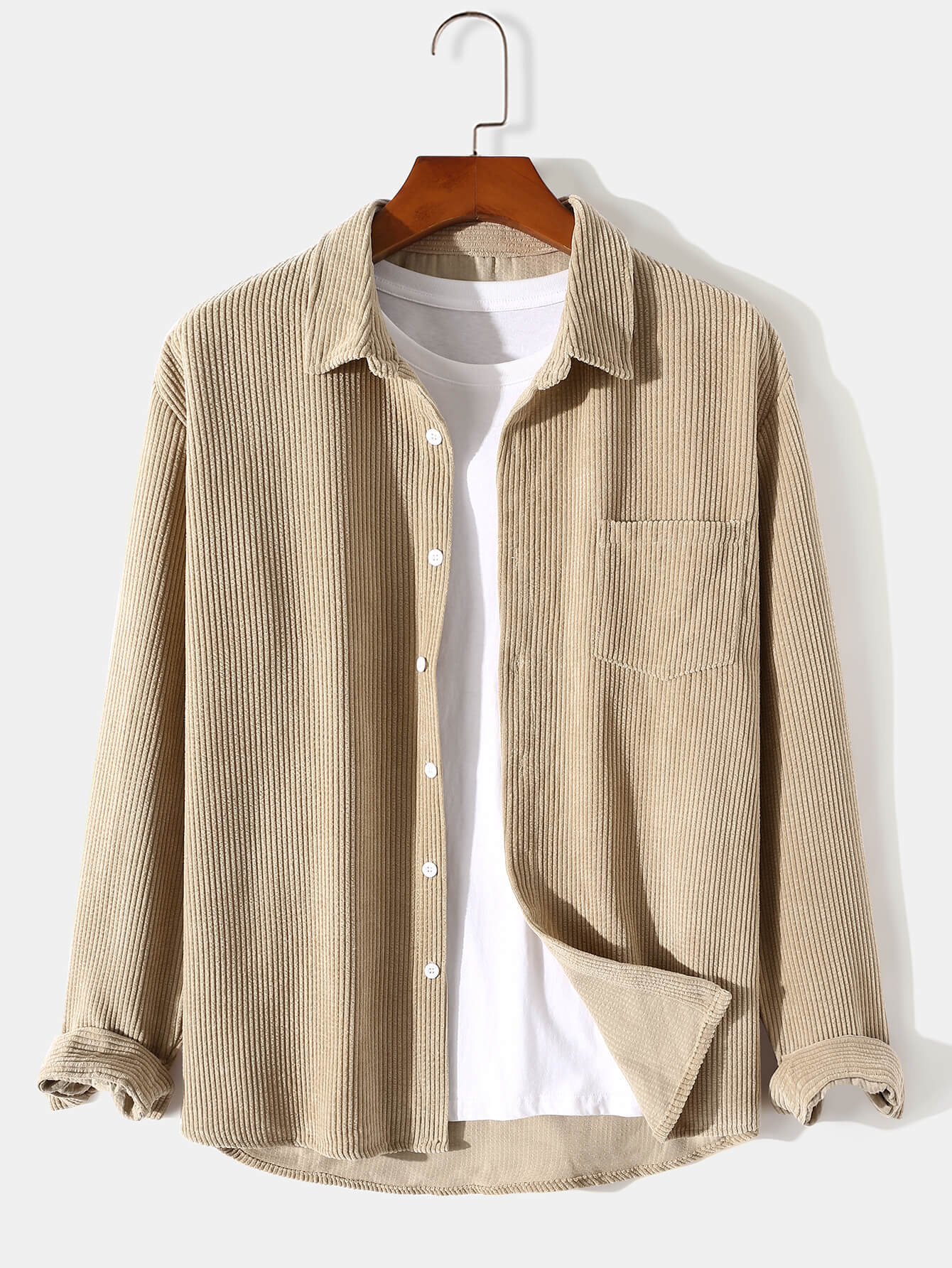 Casual Solid Color Corduroy Lapel Shirt