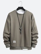 Casual Sweatshirt Men's Fake Two Piece Solid Color Round Neck Fashion Long Sleeves