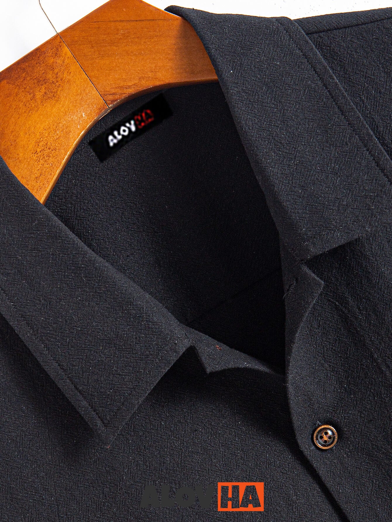 Casual Versatile Black Textured Short-Sleeve Shirt