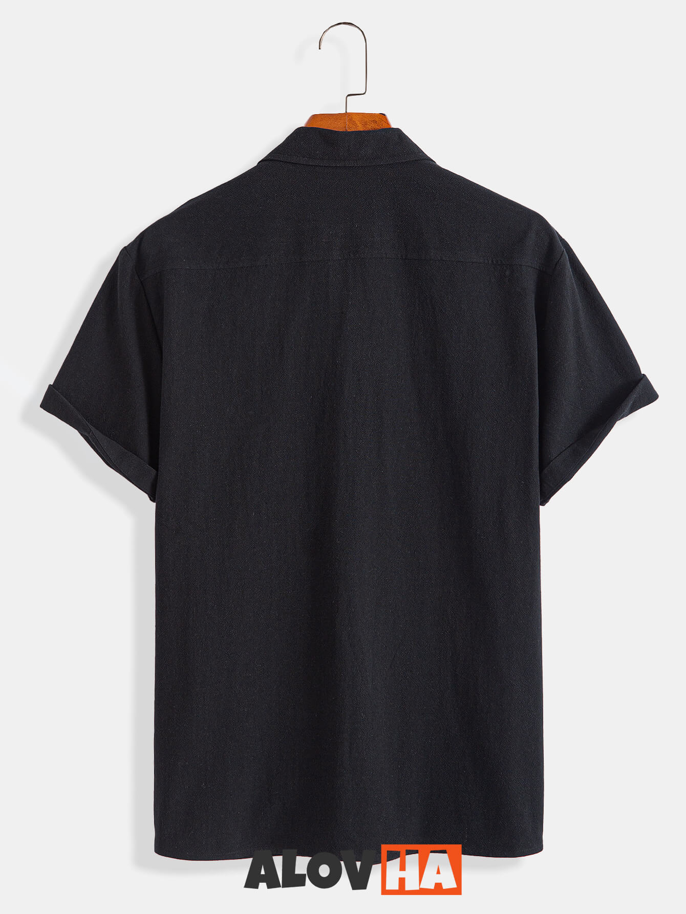 Casual Versatile Black Textured Short-Sleeve Shirt