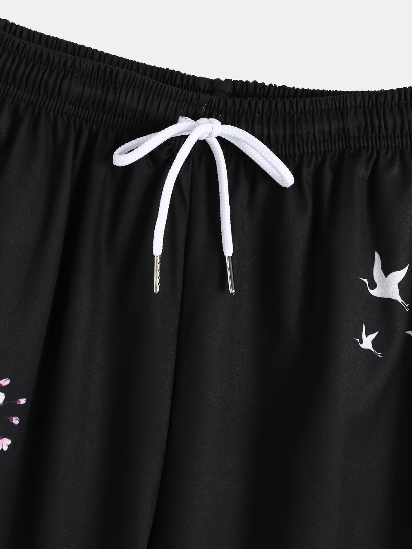 Chinese Characters Crane Sakura Pattern Two-Piece Cardigan Kimono with Shorts Set