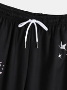 Chinese Characters Crane Sakura Pattern Two-Piece Cardigan Kimono with Shorts Set