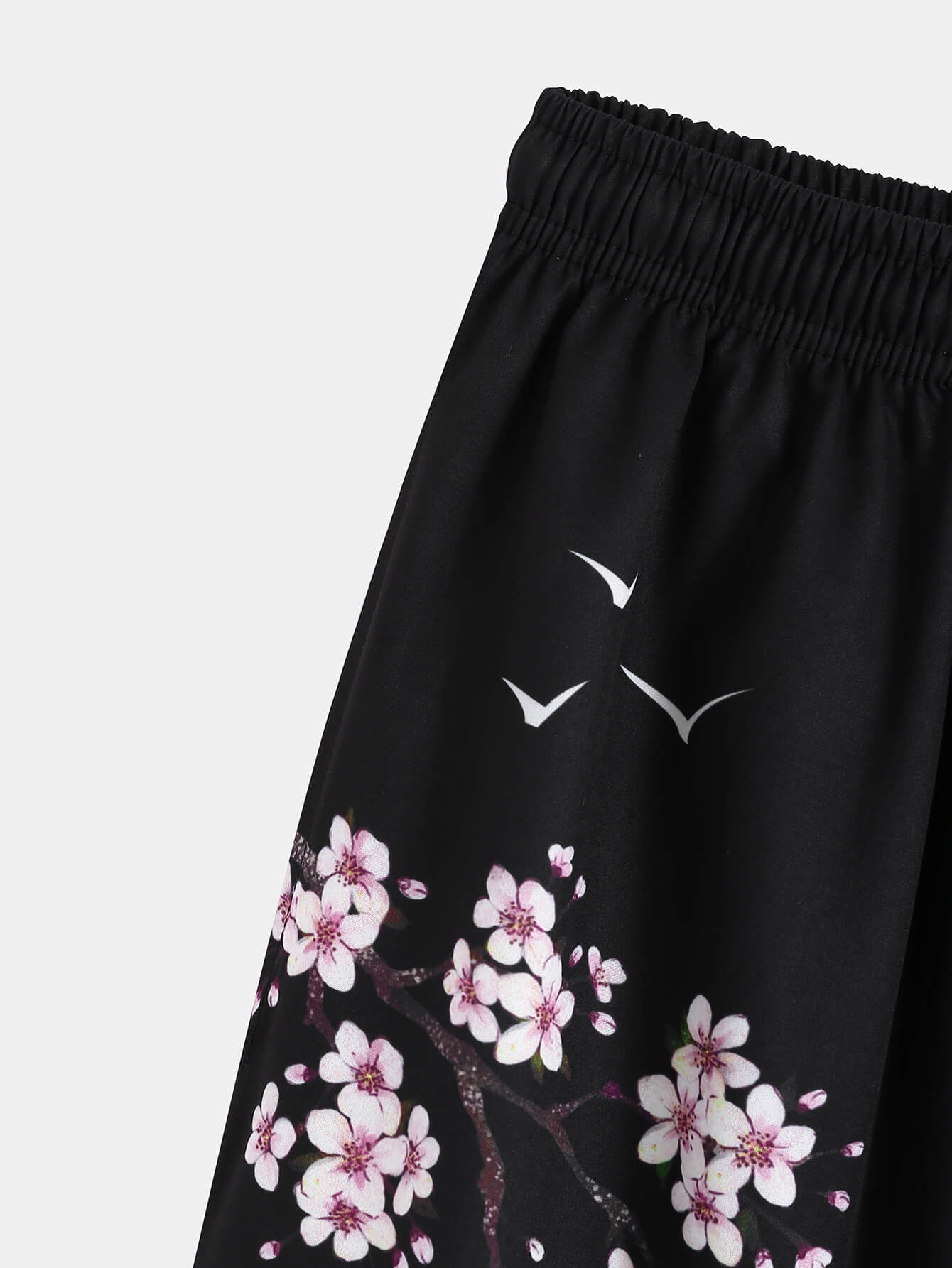 Chinese Characters Crane Sakura Pattern Two-Piece Cardigan Kimono with Shorts Set