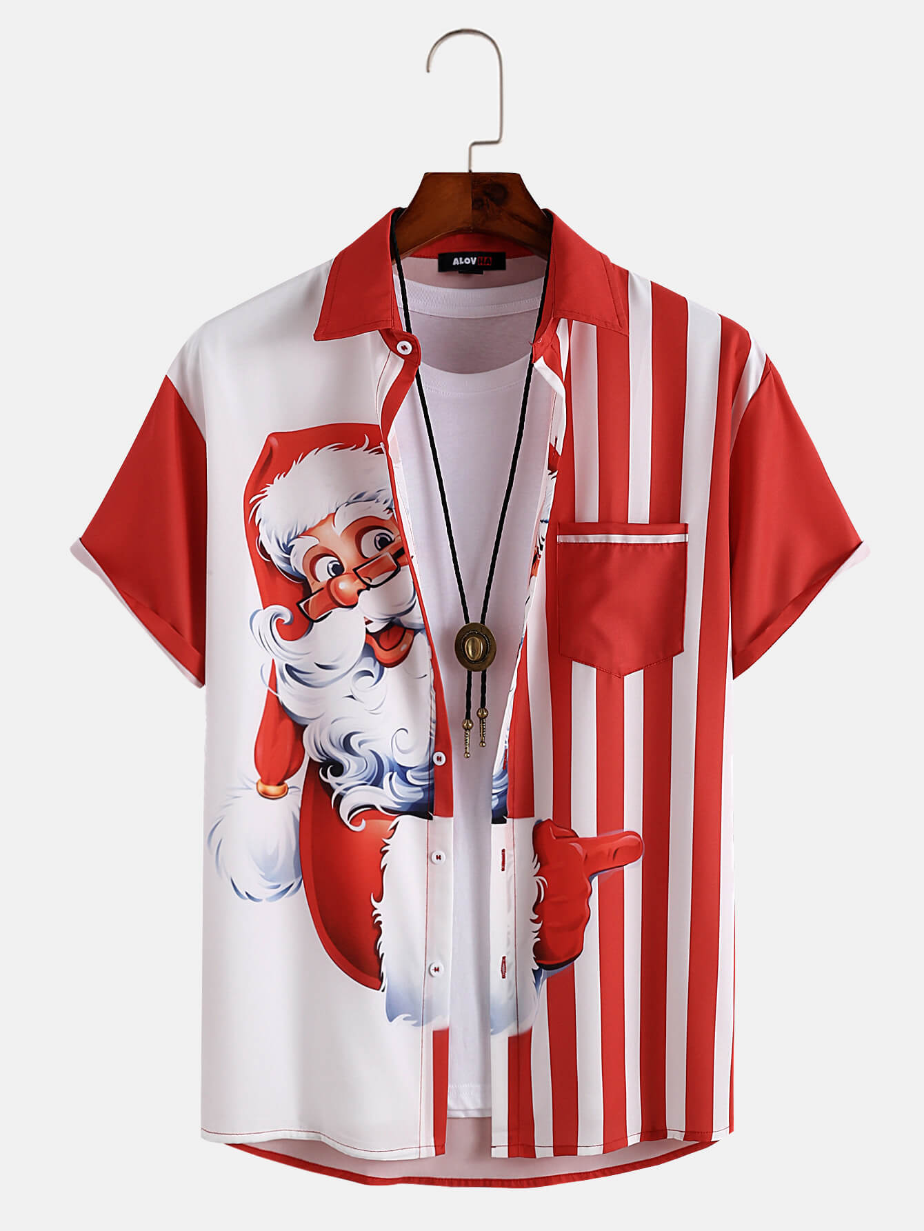 Christmas Santa Claus Stripe Patchwork Print Shirt