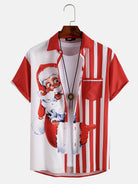 Christmas Santa Claus Stripe Patchwork Print Shirt
