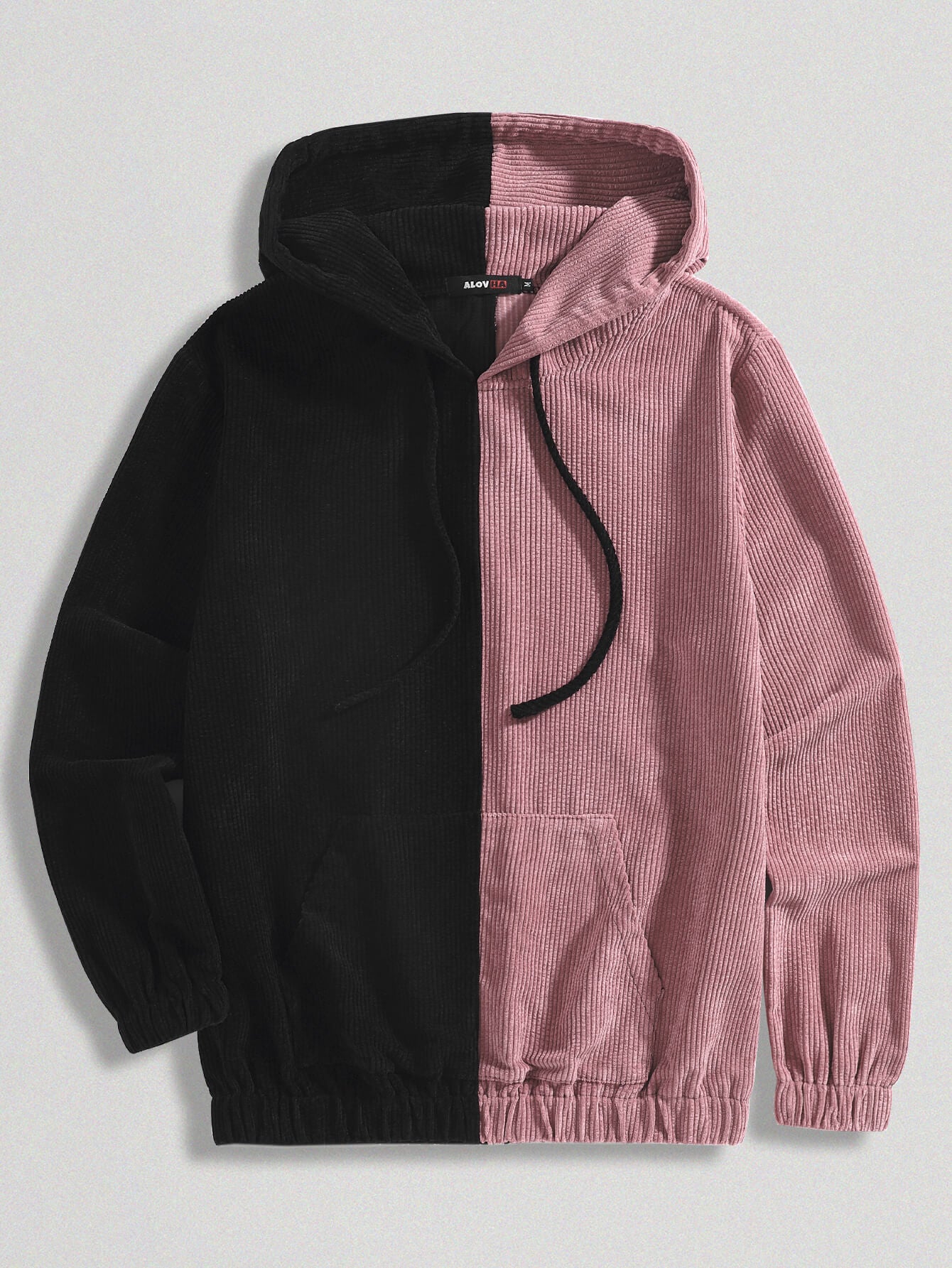 Corduroy Black And White Patchwork Pocket Hoodie