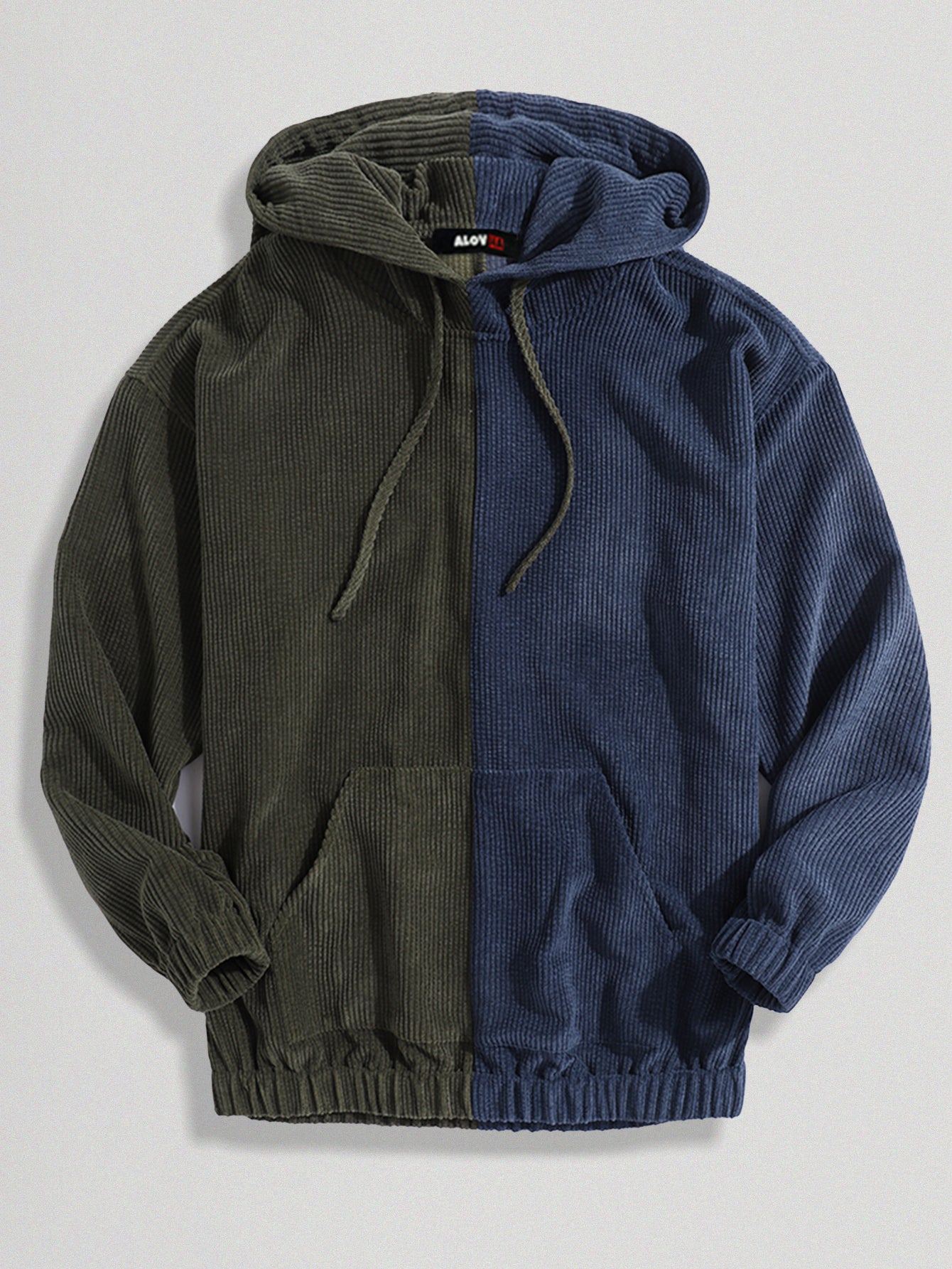 Corduroy Black And White Patchwork Pocket Hoodie