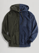 Corduroy Black And White Patchwork Pocket Hoodie