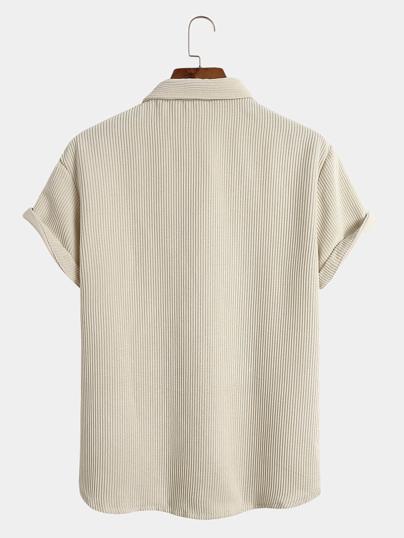 Corduroy Casual Basic Solid Color Short Sleeve Shirt