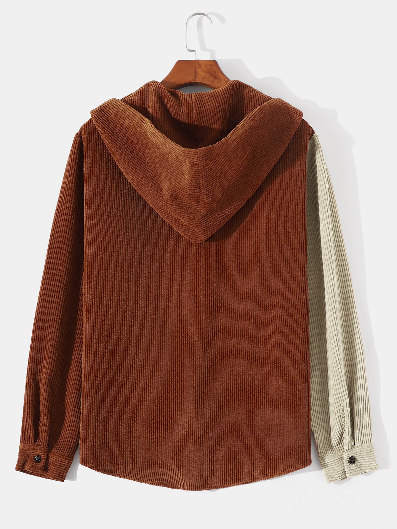 Corduroy Paneled Long-Sleeved Hoodie