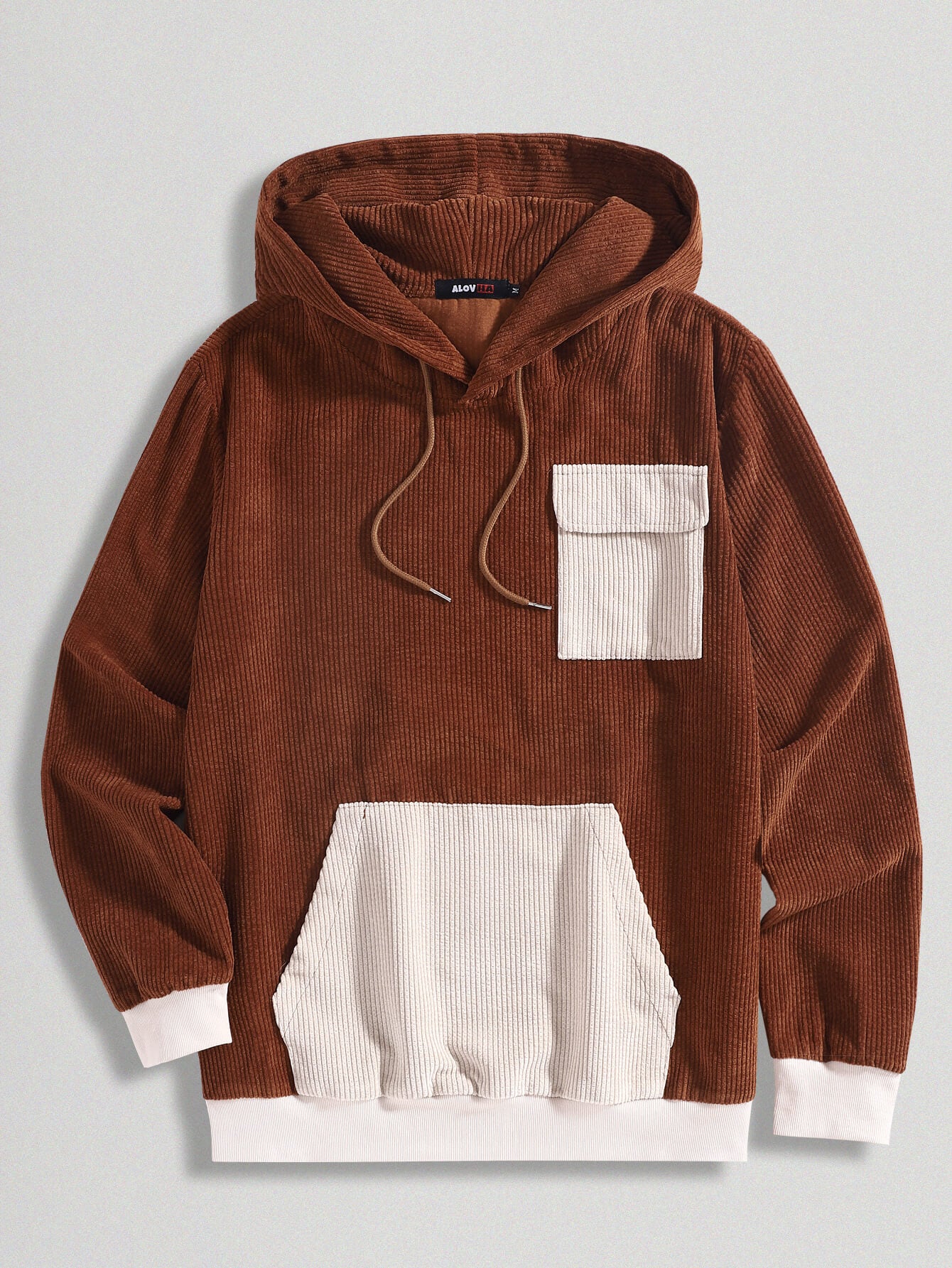 Corduroy Patchwork Creative Pockets Hoodie