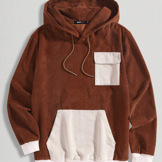 Corduroy Patchwork Creative Pockets Hoodie