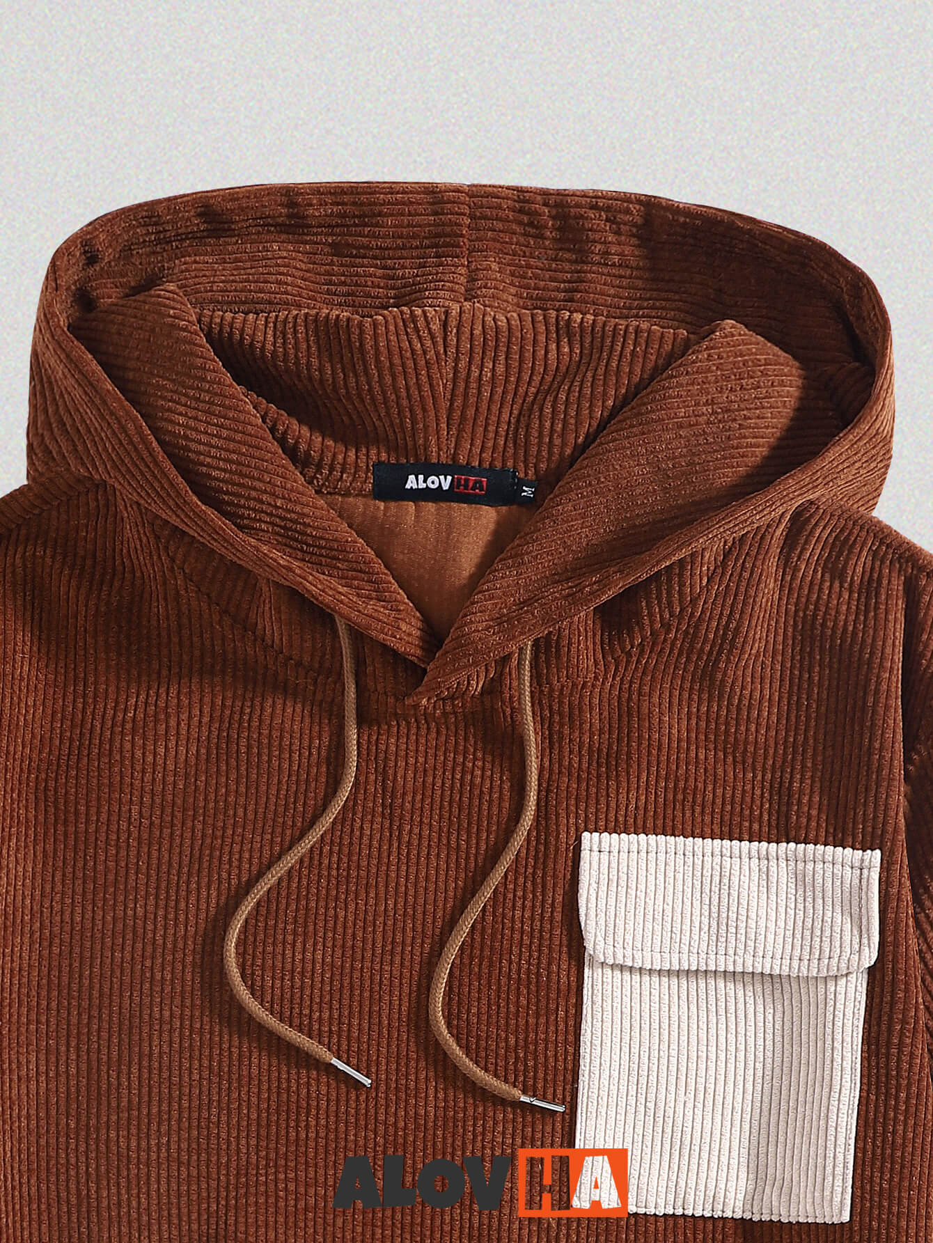 Corduroy Patchwork Creative Pockets Hoodie