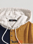 Corduroy Patchwork Pocket Button Hoodie