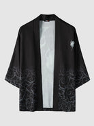 Mens Crane Printed Open Front Kimono with Shorts Set