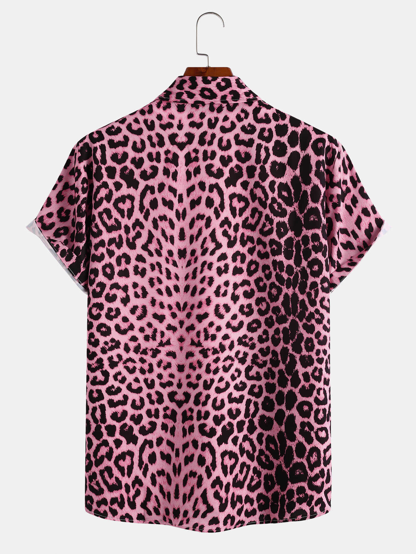 Men's Wild Leopard Print Short Sleeve Button Up Shirt With Black Spot ...