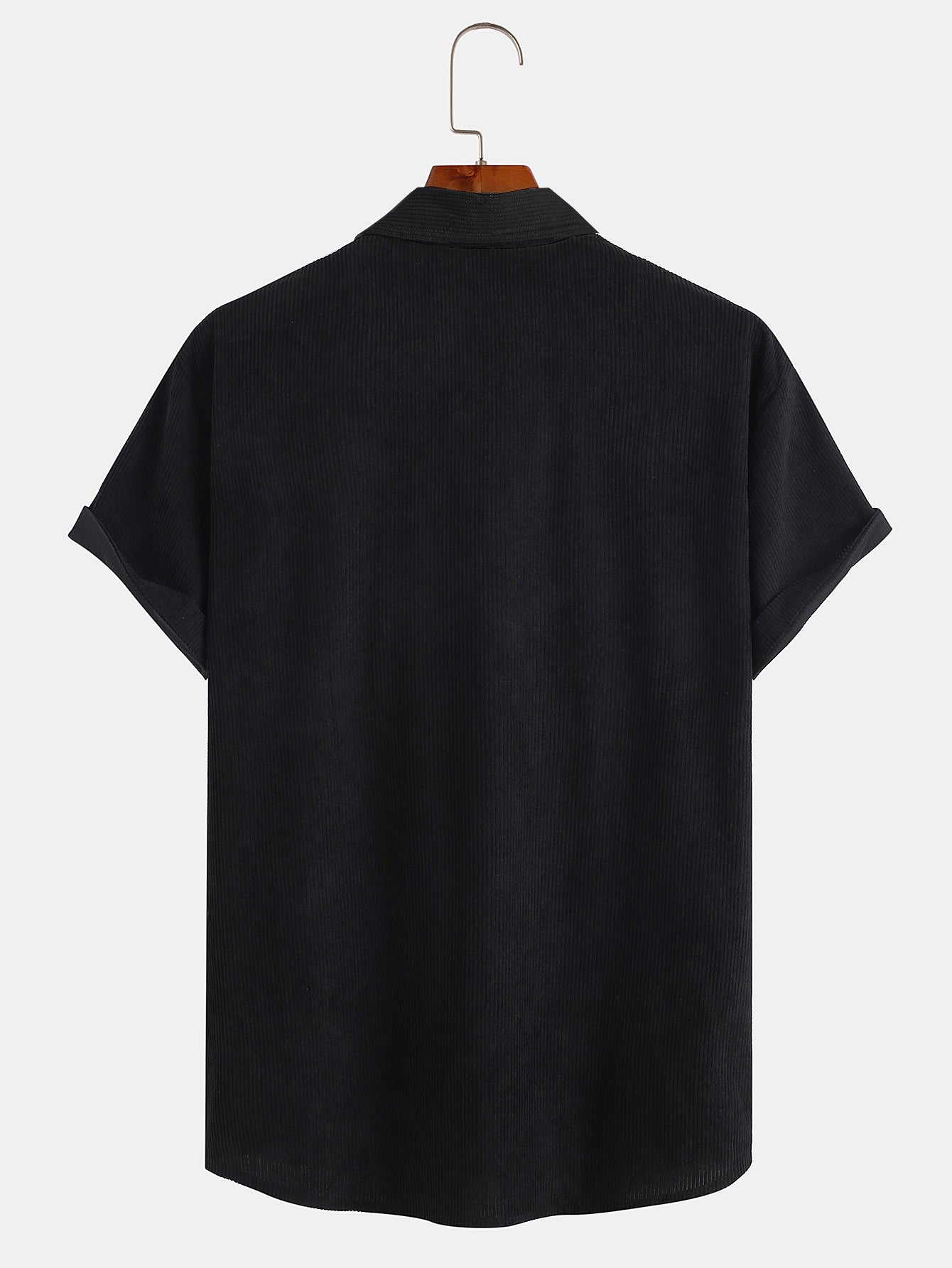 Men Patchwork Corduroy Short Sleeve Buttun Up Shirt