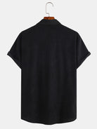 Men Patchwork Corduroy Short Sleeve Buttun Up Shirt