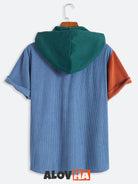 Men's Corduroy Patchwork Short Sleeve Hoodie
