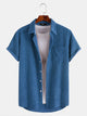 Mens Corduroy Plain Color Solid Short Sleeve Button Up Shirt